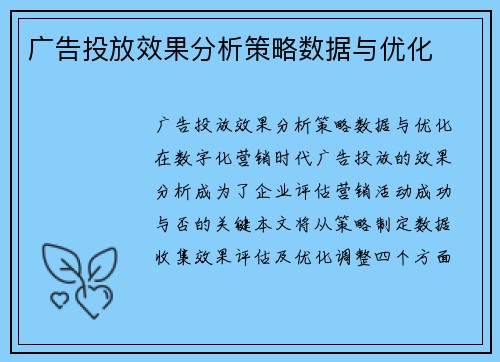 广告投放效果分析策略数据与优化